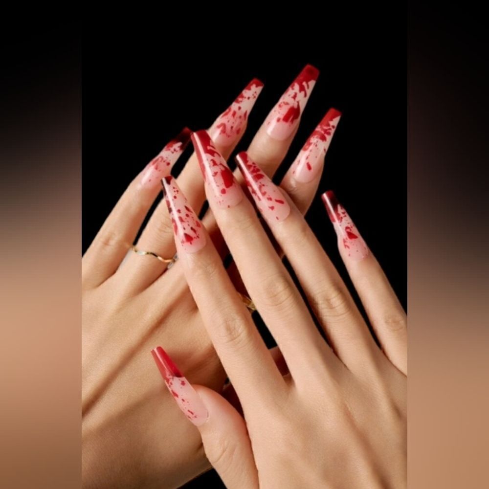 Blood Drips Design Coffin Halloween Horror Nails